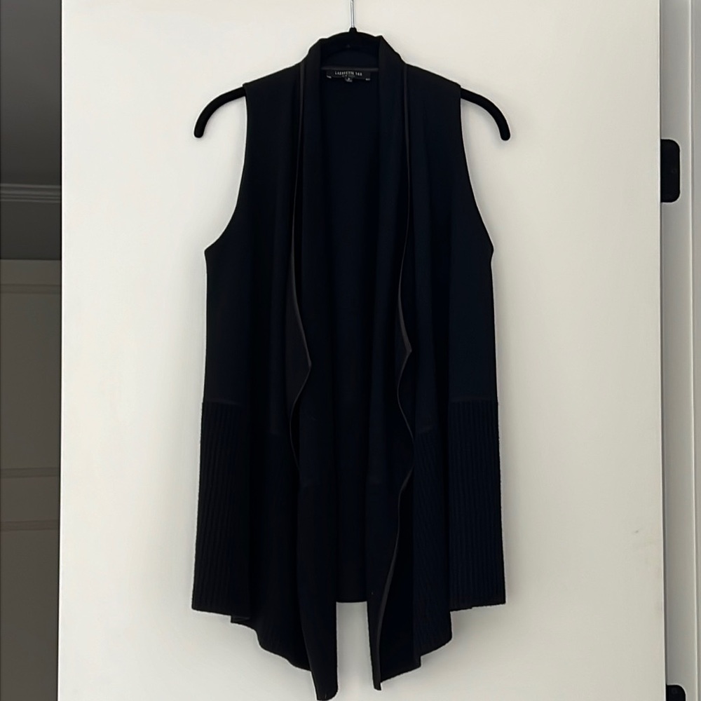 Lafayette 148 New York Wool Blend Black Sweater Drape Vest Sleeveless Women's P